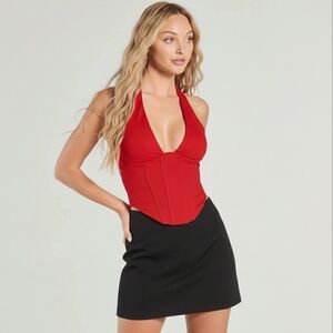 Windsor Bold Red Halter Corset Style Shirt